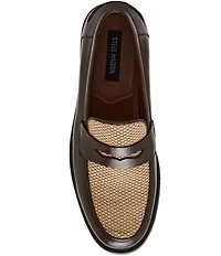 Steve Madden Men's Natan Leather and Raffia Dress Penny Loafers