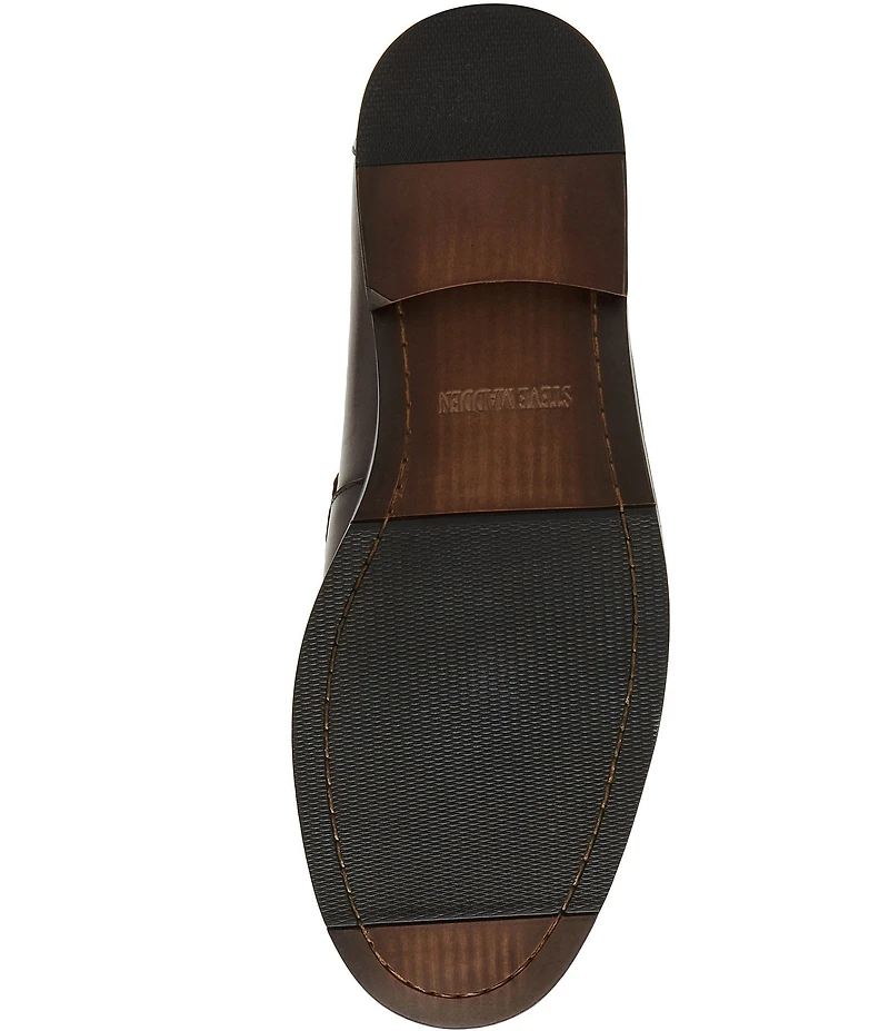 Steve Madden Men's Natan Leather and Raffia Dress Penny Loafers