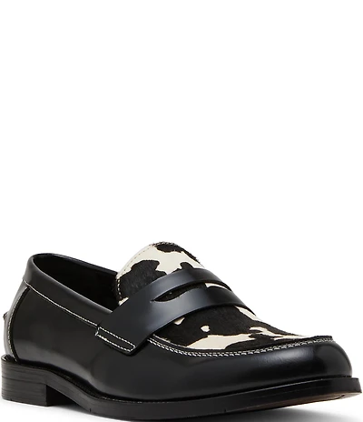 Steve Madden Men's Natan Leather Calf Hair Penny Loafers