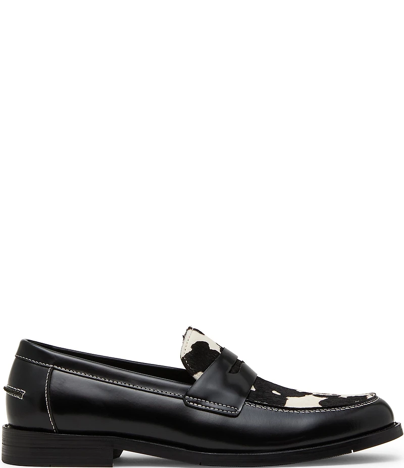 Steve Madden Men's Natan Leather Calf Hair Penny Loafers