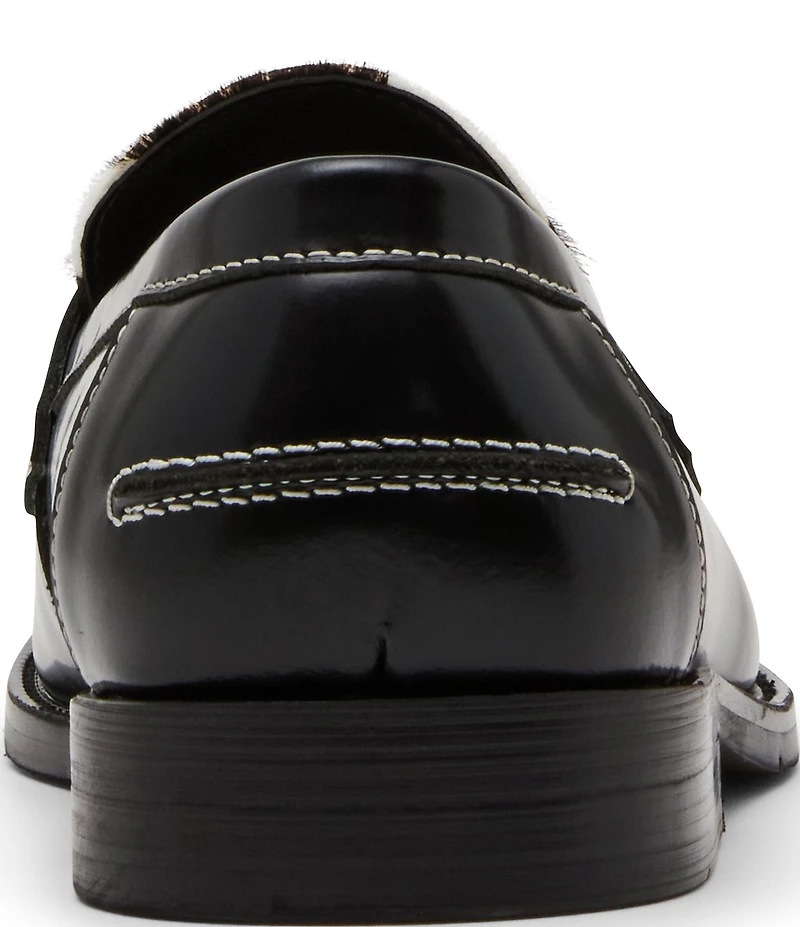 Steve Madden Men's Natan Leather Calf Hair Penny Loafers