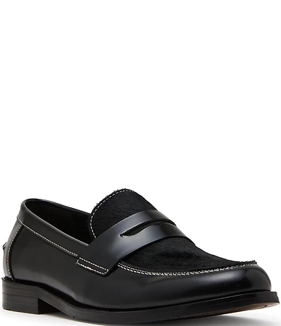 Steve Madden Men's Natan Leather Calf Hair Penny Loafers
