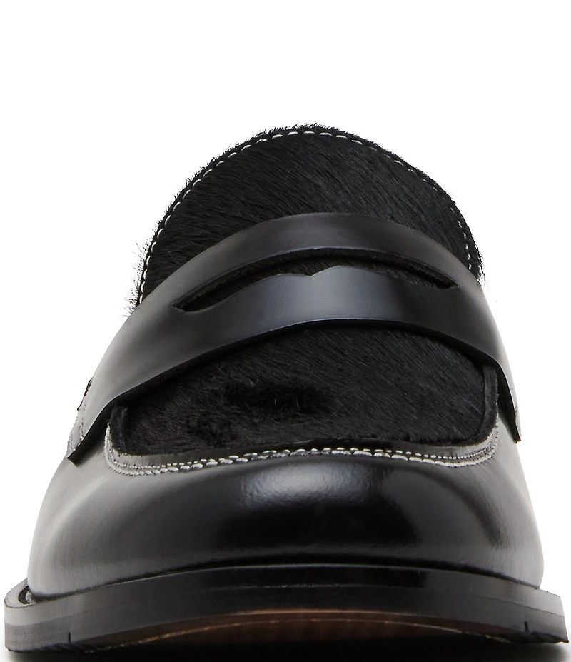 Steve Madden Men's Natan Leather Calf Hair Penny Loafers