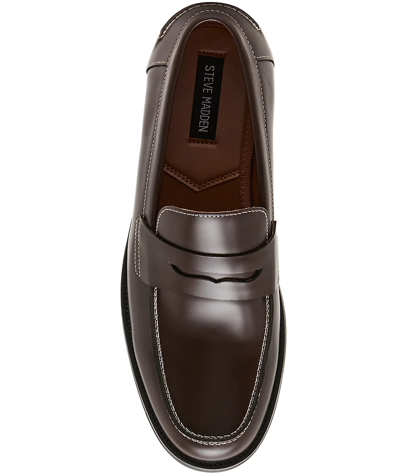 Steve Madden Men's Natan Leather Contrast Stitch Penny Loafers
