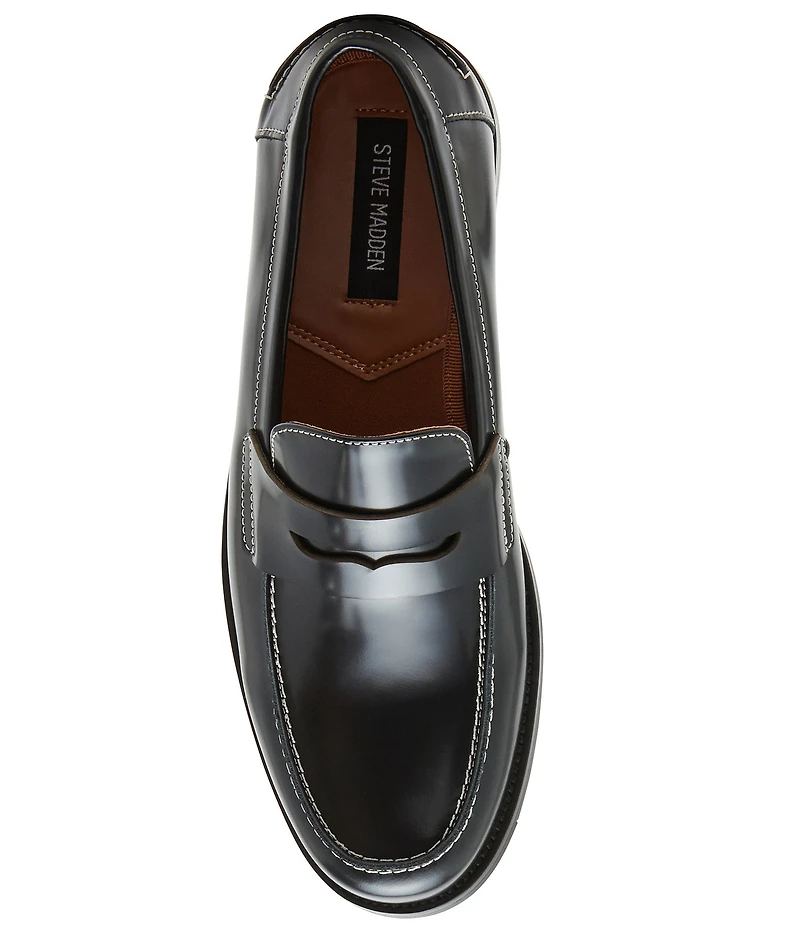 Steve Madden Men's Natan Leather Contrast Stitch Penny Loafers
