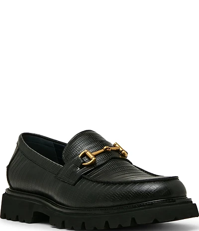 Steve Madden Men's Naxos Lizard Embossed Leather Bit Buckle Lug Loafers