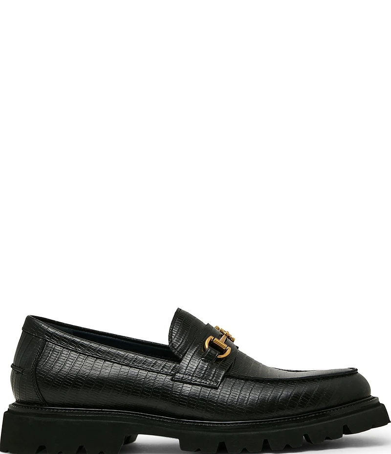 Steve Madden Men's Naxos Lizard Embossed Leather Bit Buckle Lug Loafers