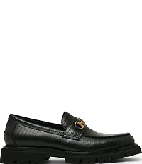 Steve Madden Men's Naxos Lizard Embossed Leather Bit Buckle Lug Loafers