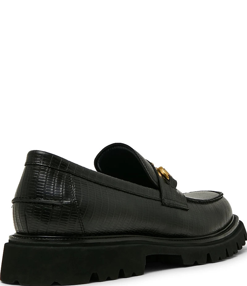 Steve Madden Men's Naxos Lizard Embossed Leather Bit Buckle Lug Loafers