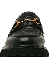 Steve Madden Men's Naxos Lizard Embossed Leather Bit Buckle Lug Loafers