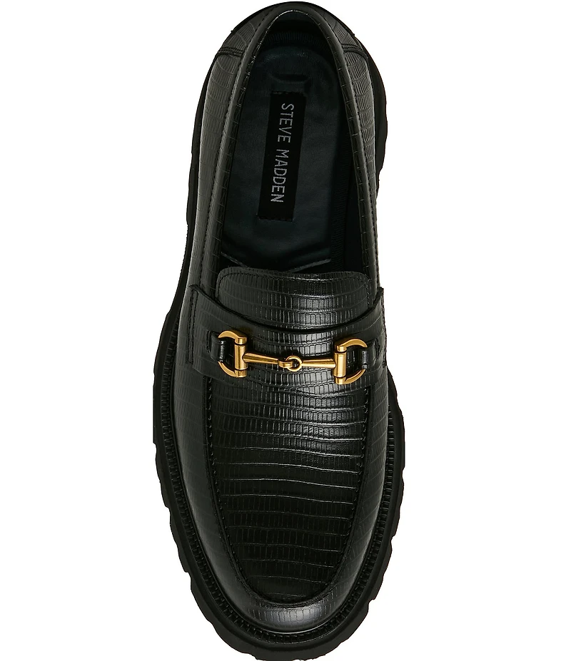 Steve Madden Men's Naxos Lizard Embossed Leather Bit Buckle Lug Loafers
