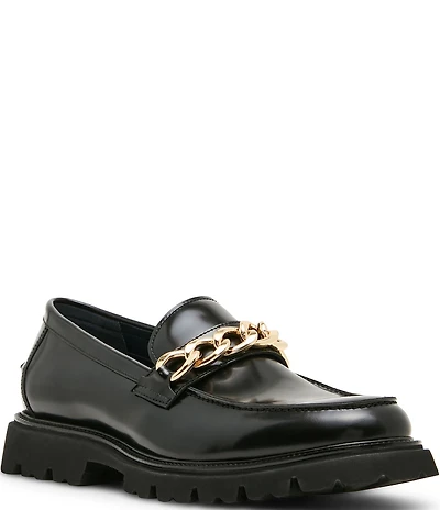 Steve Madden Men's Nubia Leather Chain Hardware Lug Loafers