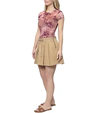 Steve Madden Mesh Flocked Floral Print Crew Neck Short Sleeve T-Shirt