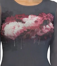 Steve Madden Mesh Floral Printed Long Bell Sleeve Top