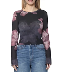 Steve Madden Mesh Floral Printed Long Bell Sleeve Top