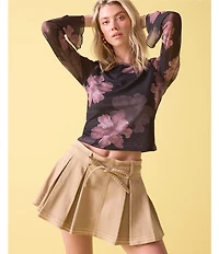 Steve Madden Mesh Floral Printed Long Bell Sleeve Top