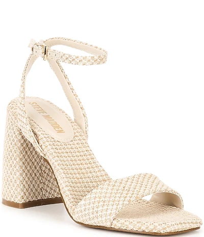 Steve Madden Messa Raffia Ankle Strap Block Heel Dress Sandals