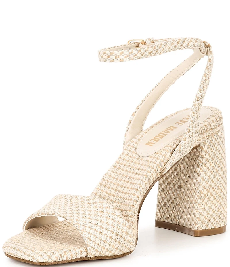 Steve Madden Messa Raffia Ankle Strap Block Heel Dress Sandals