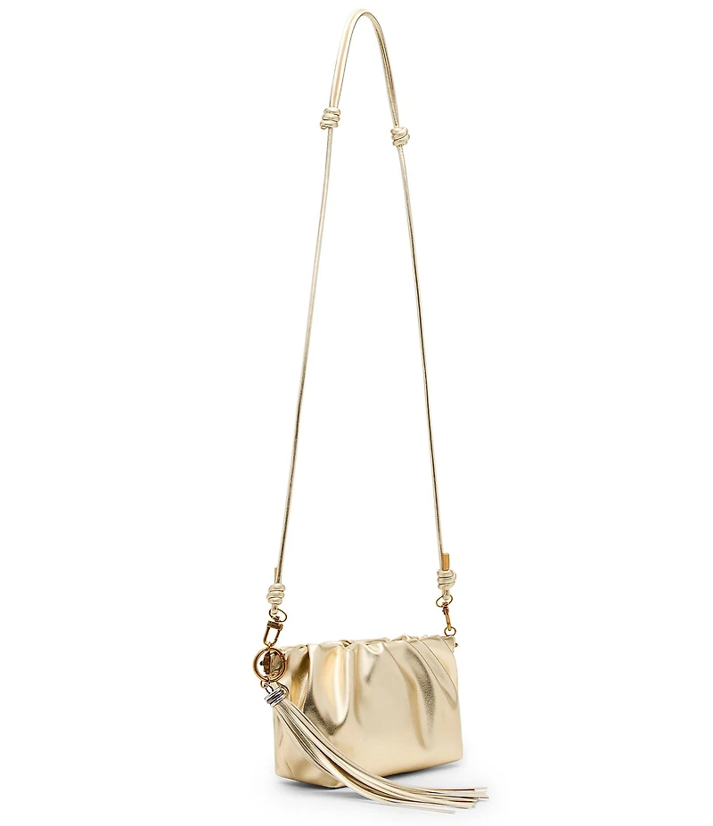 Steve Madden Metallic Ruched Tassle Clutch