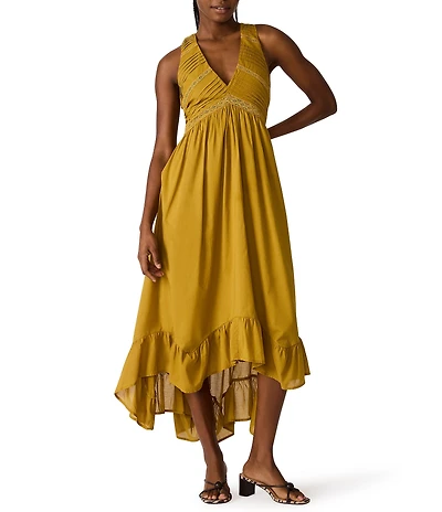 Steve Madden Miah V-Neck Sleeveless Lace Trim Cotton Voile Maxi Dress