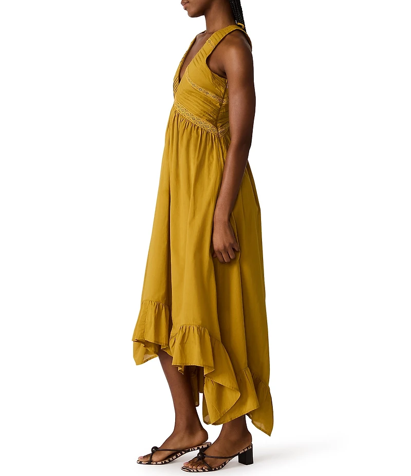 Steve Madden Miah V-Neck Sleeveless Lace Trim Cotton Voile Maxi Dress