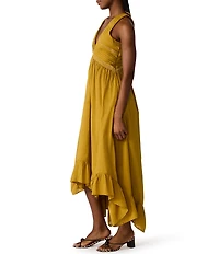 Steve Madden Miah V-Neck Sleeveless Lace Trim Cotton Voile Maxi Dress