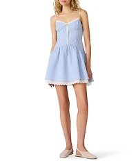 Steve Madden Miette Gingham Printed Sweetheart Neck Sleeveless Mini Dress