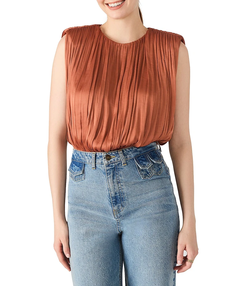 Steve Madden Milana Washed Satin Crew Neck Sleeveless Bubble Hem Top