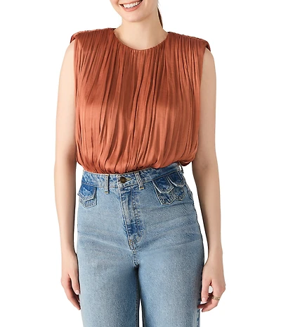 Steve Madden Milana Washed Satin Crew Neck Sleeveless Bubble Hem Top
