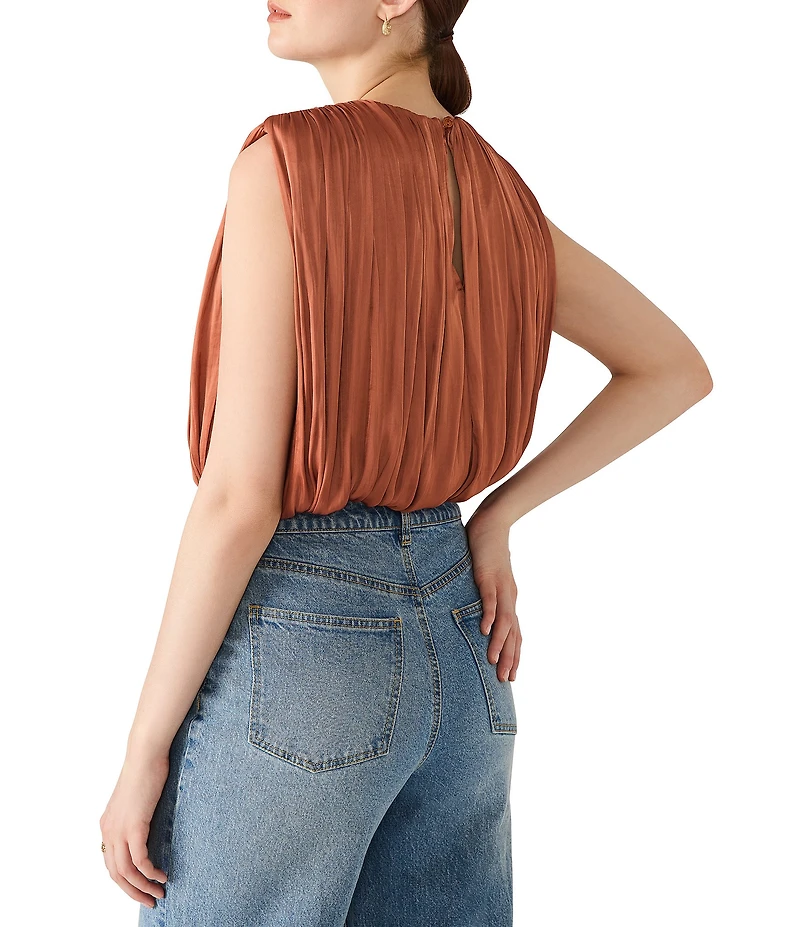Steve Madden Milana Washed Satin Crew Neck Sleeveless Bubble Hem Top