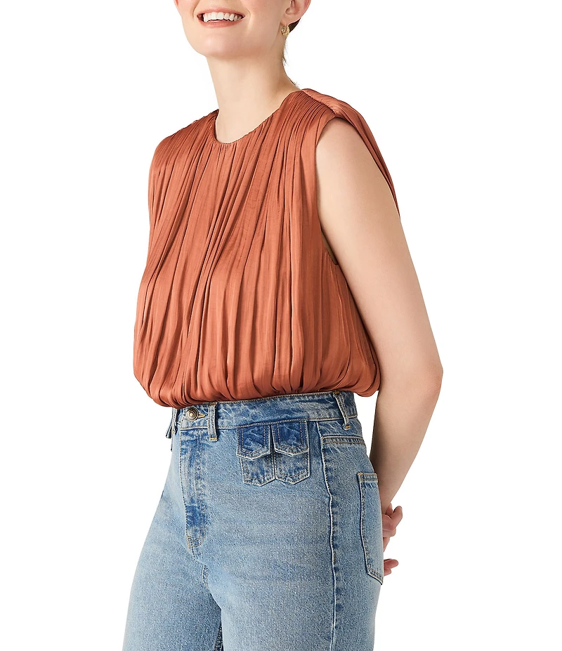 Steve Madden Milana Washed Satin Crew Neck Sleeveless Bubble Hem Top