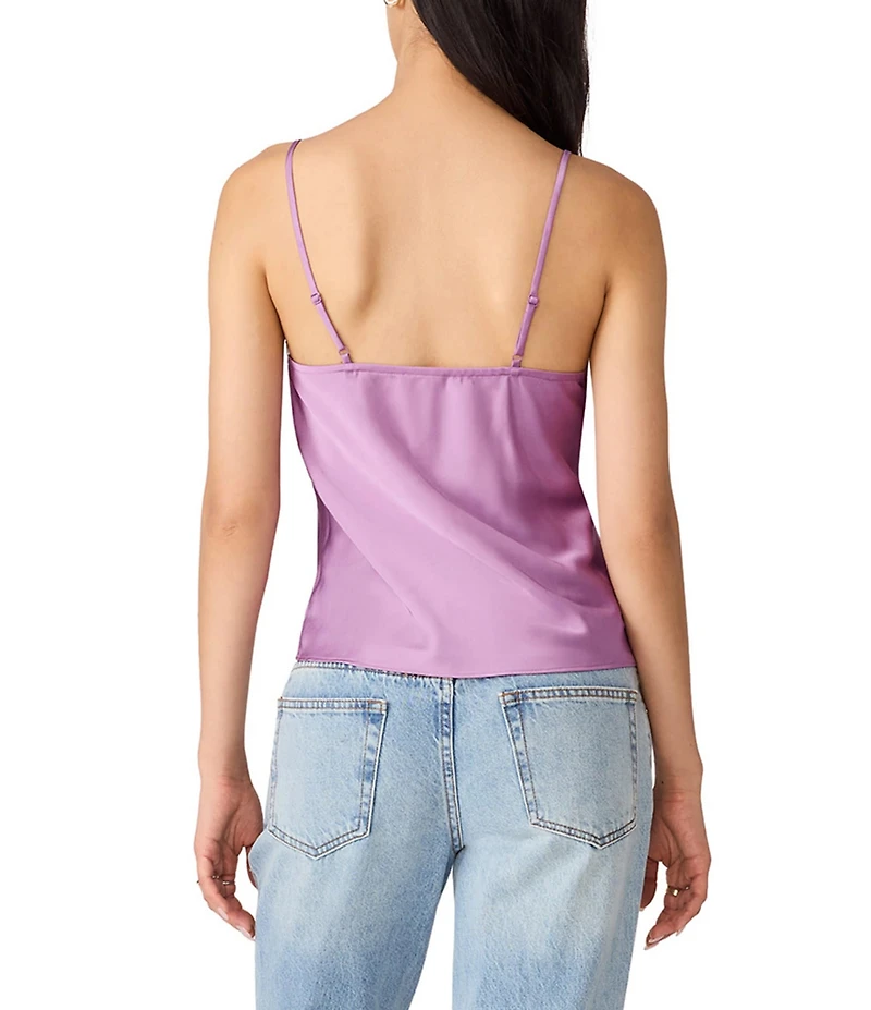Steve Madden Miriah Crepe Satin V-Neck Sleeveless Lace Trim Cami Top