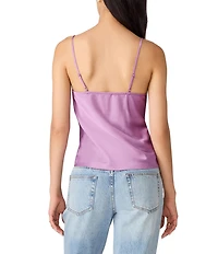 Steve Madden Miriah Crepe Satin V-Neck Sleeveless Lace Trim Cami Top