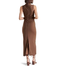 Steve Madden Mo Jersey Knit Mock Neck Sleeveless Ruched Midi Dress