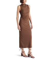 Steve Madden Mo Jersey Knit Mock Neck Sleeveless Ruched Midi Dress