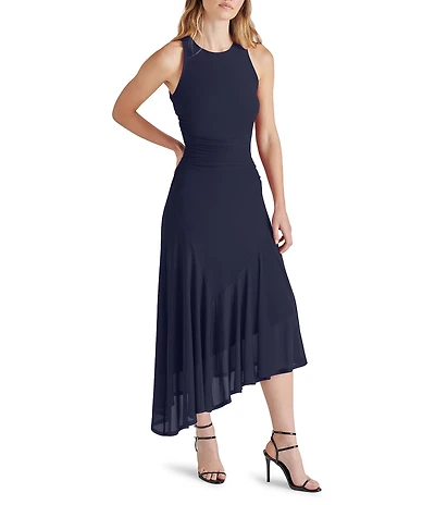 Steve Madden Mock Neck Sleeveless Asymmetrical Laney Midi Dress