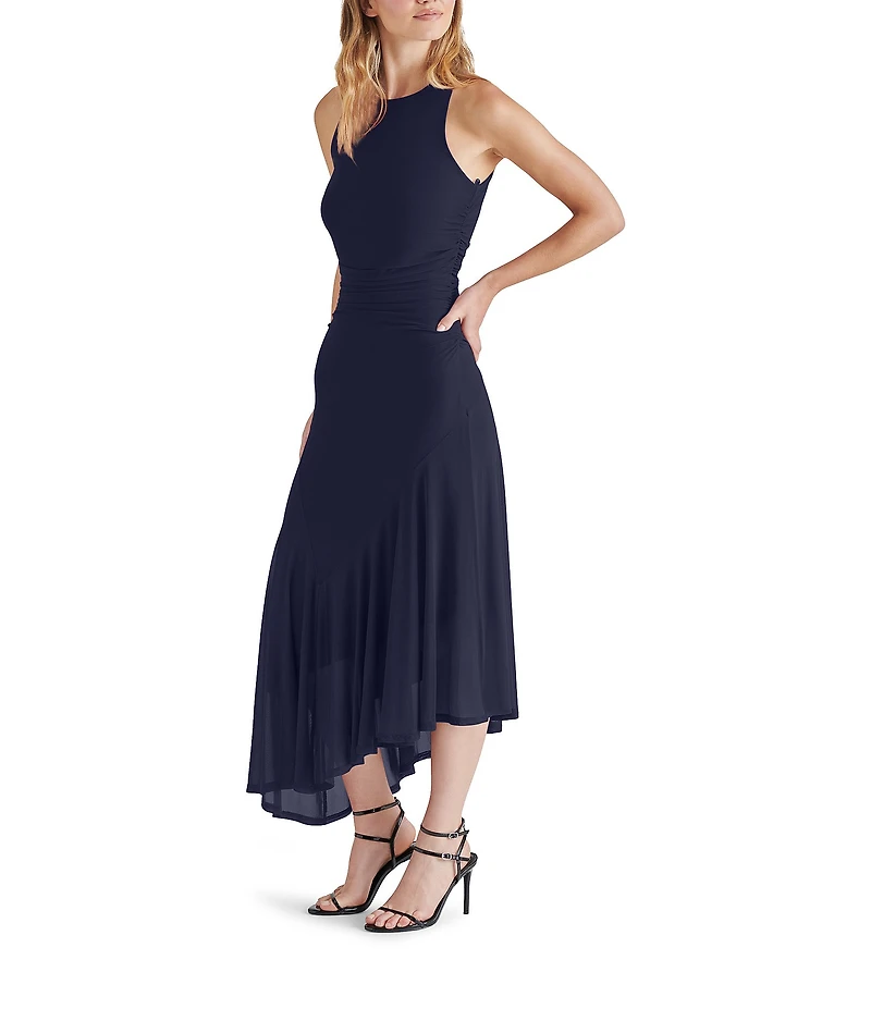 Steve Madden Mock Neck Sleeveless Asymmetrical Laney Midi Dress