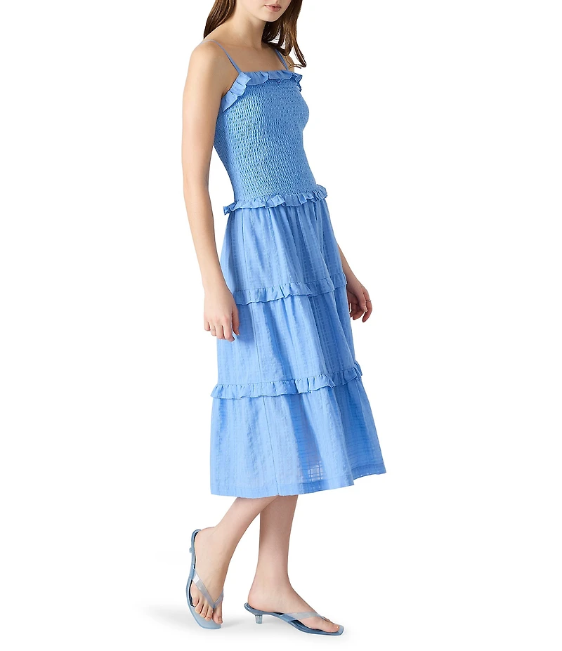 Steve Madden Nash Square Neck Sleeveless Smocked A-Line Drop Waist Midi Dress