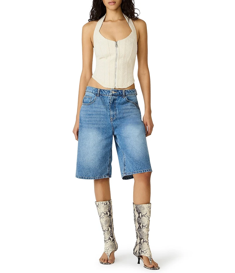 Steve Madden Natasha Halter Neck Sleeveless Denim Corset Top