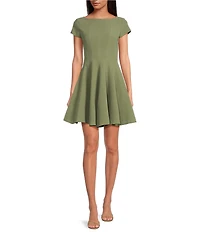 Steve Madden Nilli Solid Woven Scoop Neck Short Sleeve Fit & Flare Dress