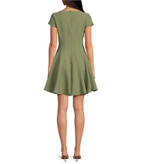 Steve Madden Nilli Solid Woven Scoop Neck Short Sleeve Fit & Flare Dress