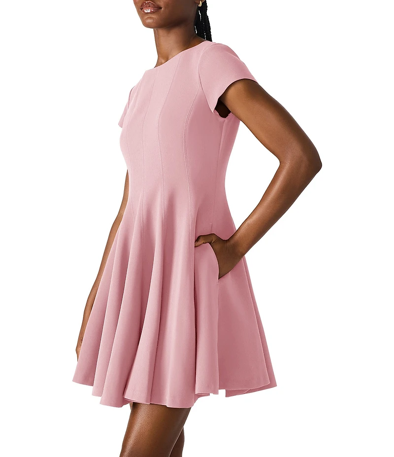 Steve Madden Nilli Solid Woven Scoop Neck Short Sleeve Fit & Flare Dress