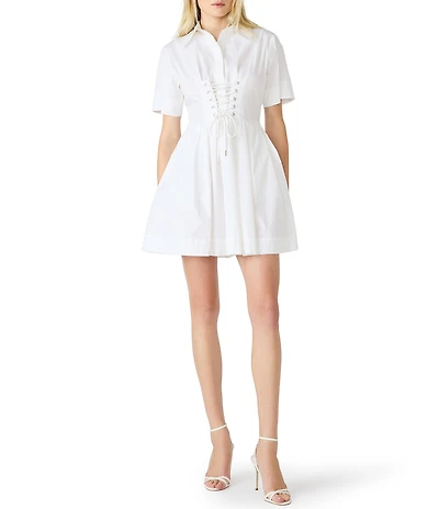 Steve Madden Ninna Collared Short Sleeve Lace-Up Poplin Mini Dress