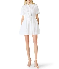 Steve Madden Ninna Collared Short Sleeve Lace-Up Poplin Mini Dress