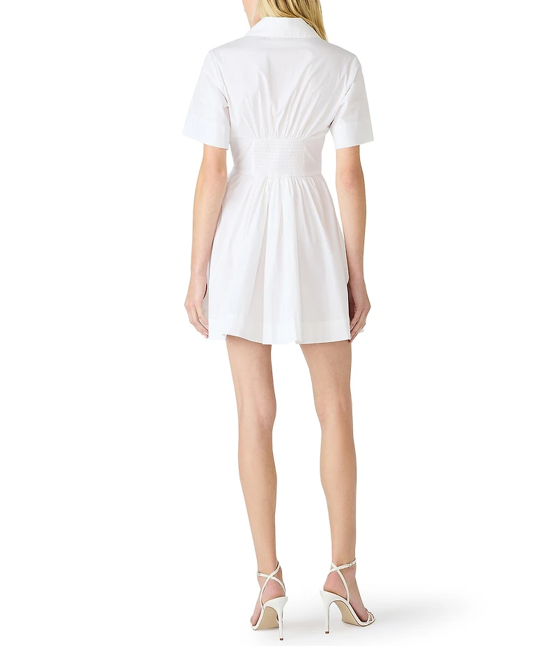 Steve Madden Ninna Collared Short Sleeve Lace-Up Poplin Mini Dress