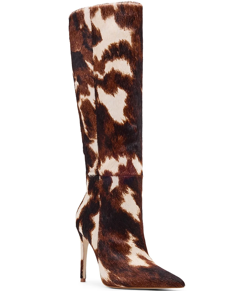 Steve Madden Nitro Cow Print Calf Hair Knee High Stiletto Boots