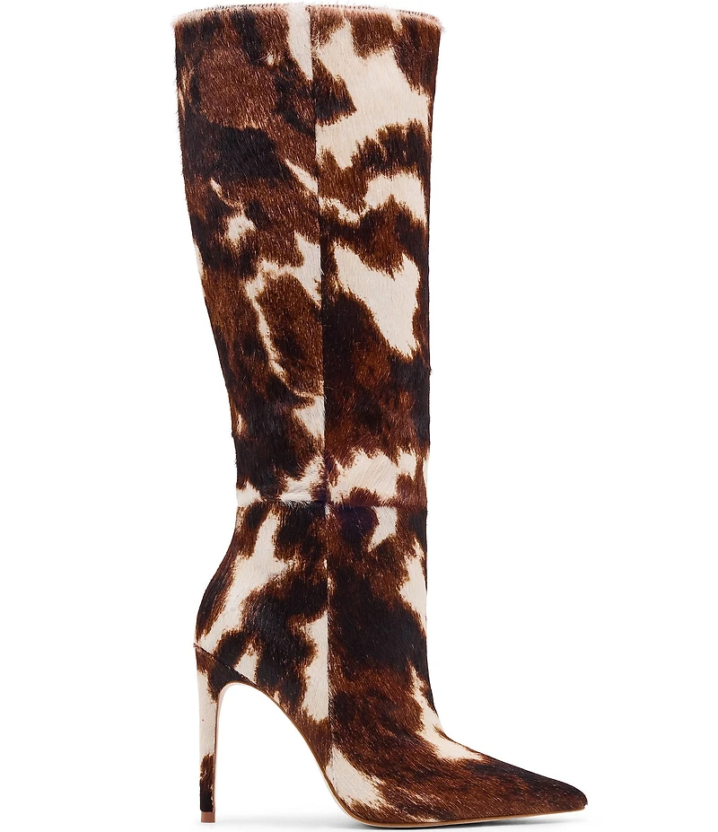Steve Madden Nitro Cow Print Calf Hair Knee High Stiletto Boots