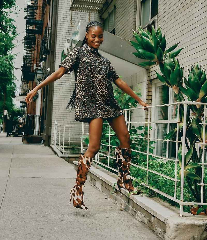 Steve Madden Nitro Cow Print Calf Hair Knee High Stiletto Boots