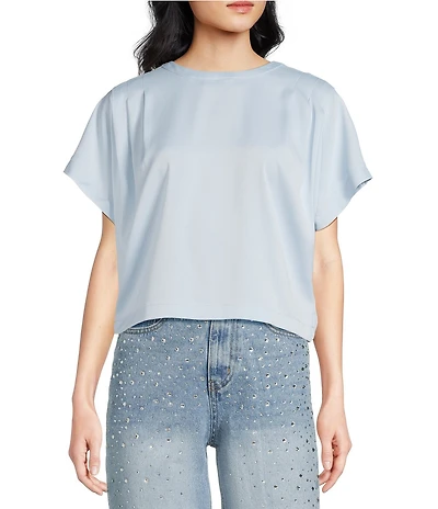 Steve Madden Noah Stretch Satin Crew Neck Short Sleeve Top