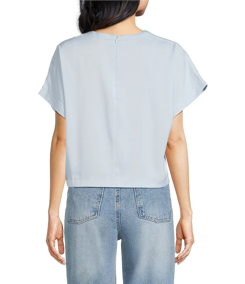 Steve Madden Noah Stretch Satin Crew Neck Short Sleeve Top